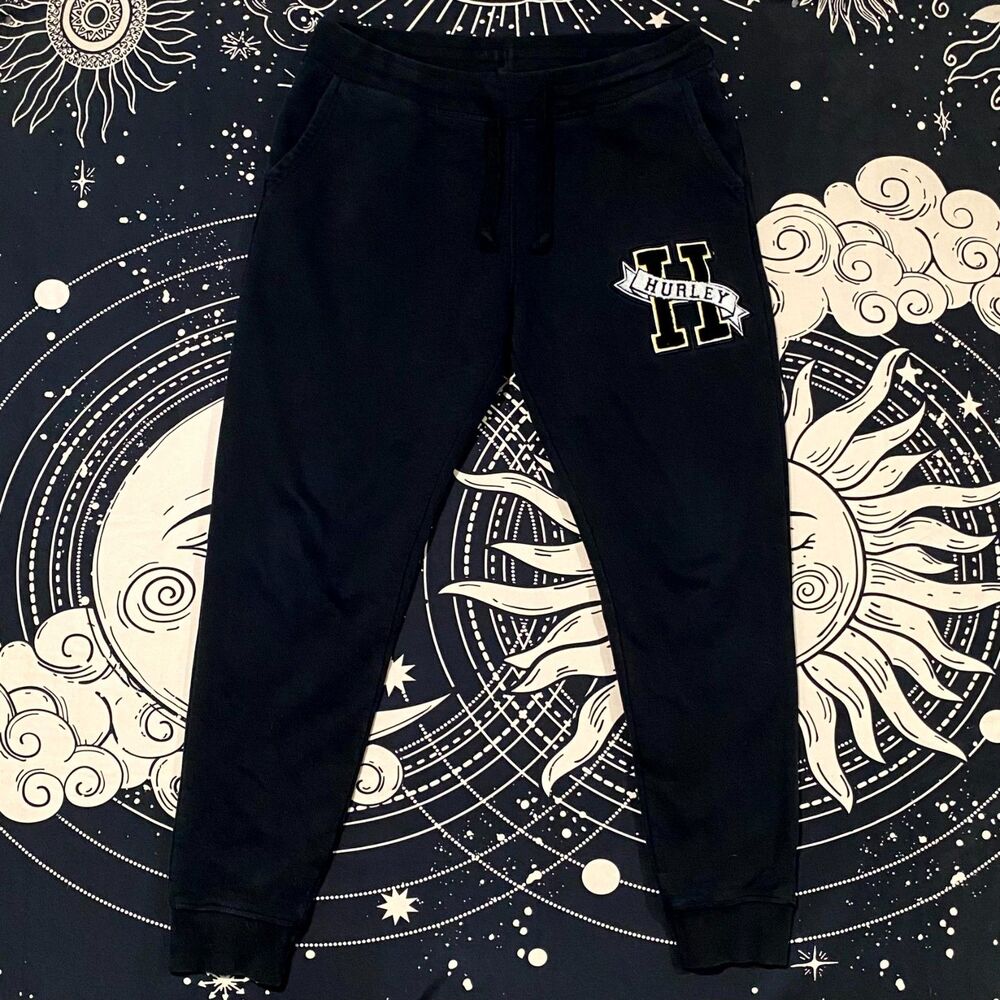 Hurley Sweatpants Men M Black Jogger Tapered Fleece Lined Running Sports Workout
